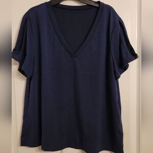 Navy V-Neck Women's Top With Cut Out Shoulders